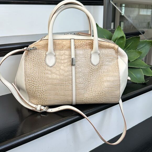 IACUCCI Italian, leather satchel shoulder, Crossbody handbag purse, neutral - Picture 1 of 13